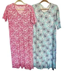 J Jill Sleep Ultrasoft Night Gowns Lot of 2 Blue Floral Print Red Print Sz SMALL